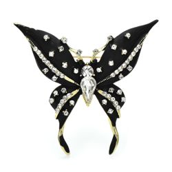 Black Butterfly Brooch - Clear Rhinestones
